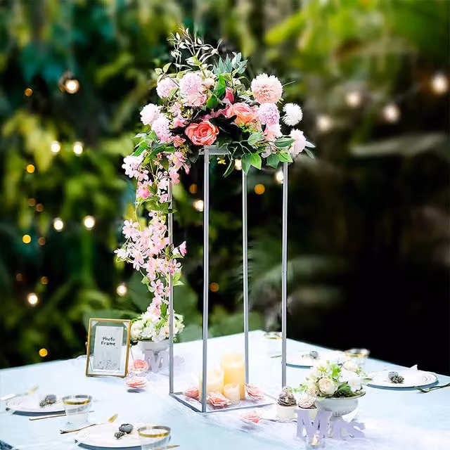 Livingandhome Silver and Grey Glamour Tabletop Plant Stand for Wedding and Indoor Plants
