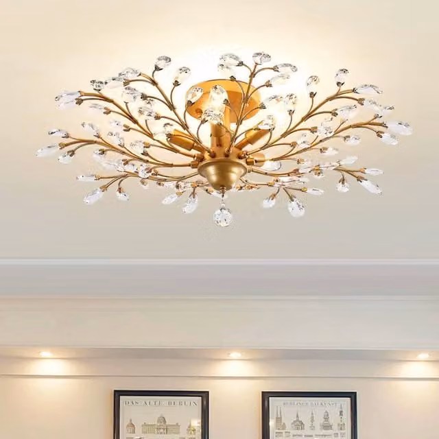 NIVOR 5 Light Crystal Empire Chandelier, Adjustable Vintage Pendant Light in Metallic Gold with Transparent Glass, E14 – 1