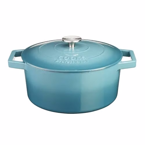 Cooks Professional Enamelled Cast Iron Casserole Dish with Lid and Handles, Petrol, 26cm, 5.8l – 1
