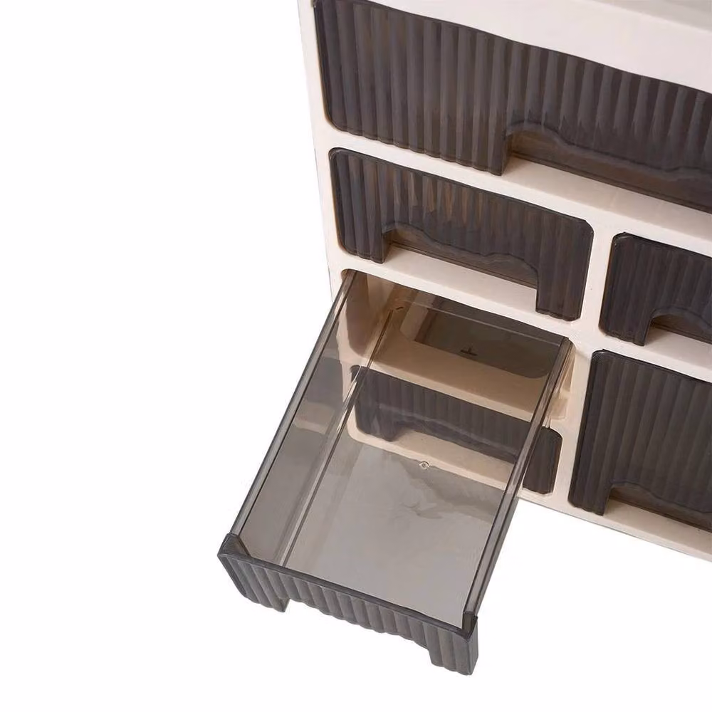 FORGEVIO Makeup Organiser Holder Case with 3 Large and 2 Small Drawers, Beige, Width: 50 cm – 4