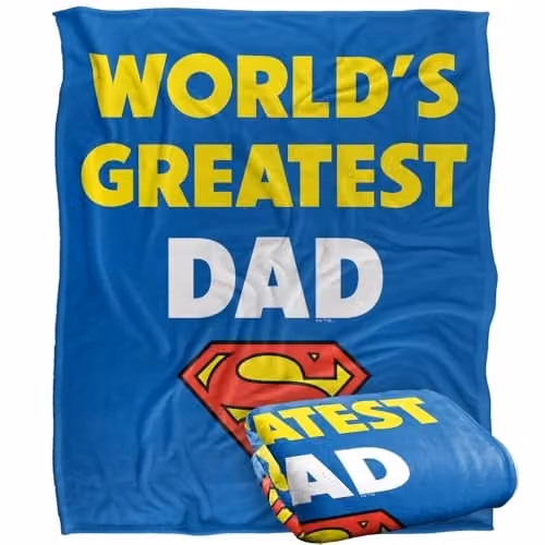 LOGOVISION Superman Worlds Greatest Dad Super Soft Silky Touch Fleece Throw Blanket, Multicolour, W: 152 cm, D: 127 cm – 1