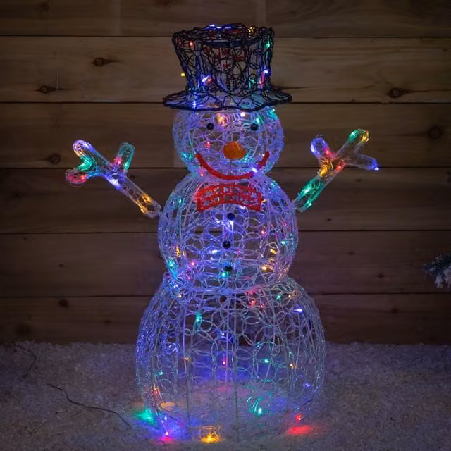 Premier 76cm Light Up Acrylic Christmas Snowman with Multicolour LEDs