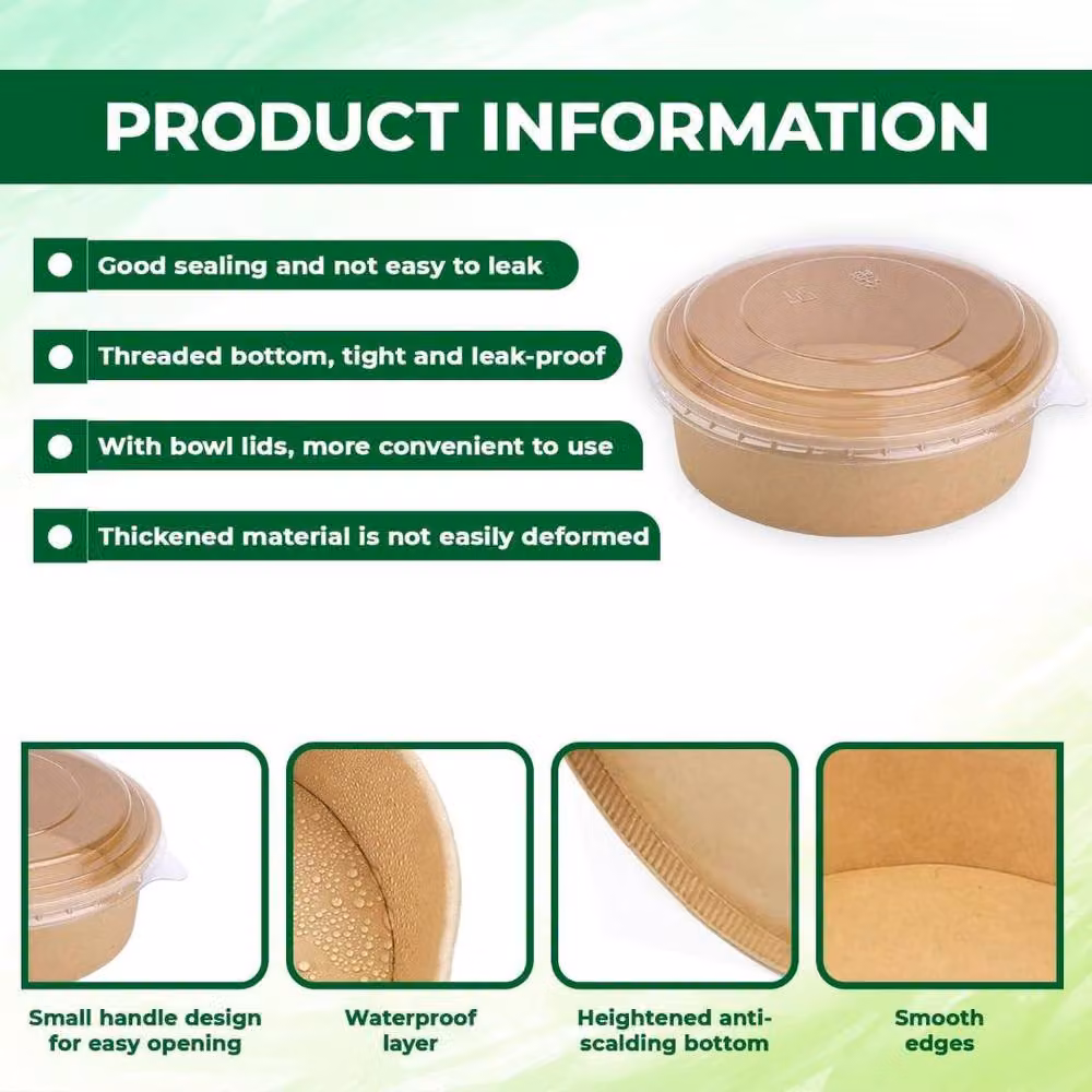 MANTRARAJ Disposable Kraft Salad Takeaway Bowls with Lids, Brown, 750 ml, Pack of 300 – 2