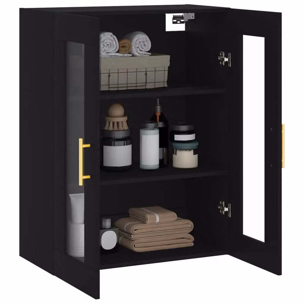 Berkfield Home Wall Mounted Cabinet in Black with Glass Doors, W/D/H: 69.5 x 34 x 90 cm – 5
