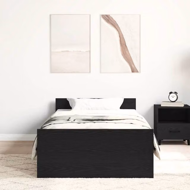 Berkfield Home Modern Black Bed Frame in Engineered Wood, W: 75 cm, L: 190 cm