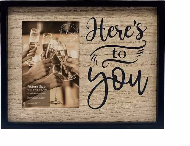 The Port. Co Gallery Heres to You Single Rectangular Wood Photo Frame, Black, Hanging