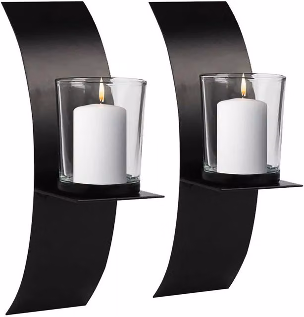 Havendro 2-Piece Metal and Glass Wall Candle Holder Set in Black – 1