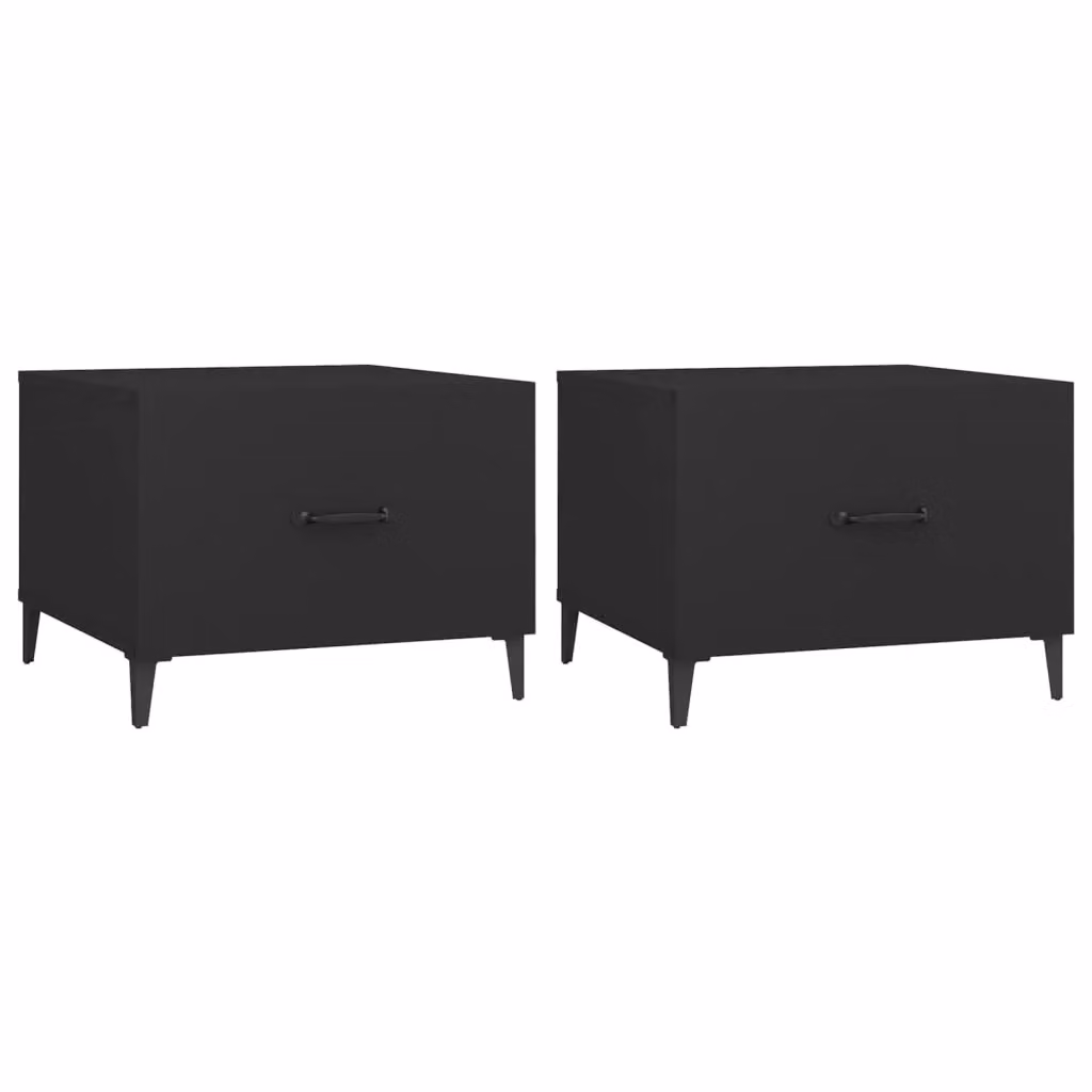 Berkfield Home Set of 2 Black Square Coffee Tables with Metal Legs, W/D/H: 50 x 50 x 40 cm – 1