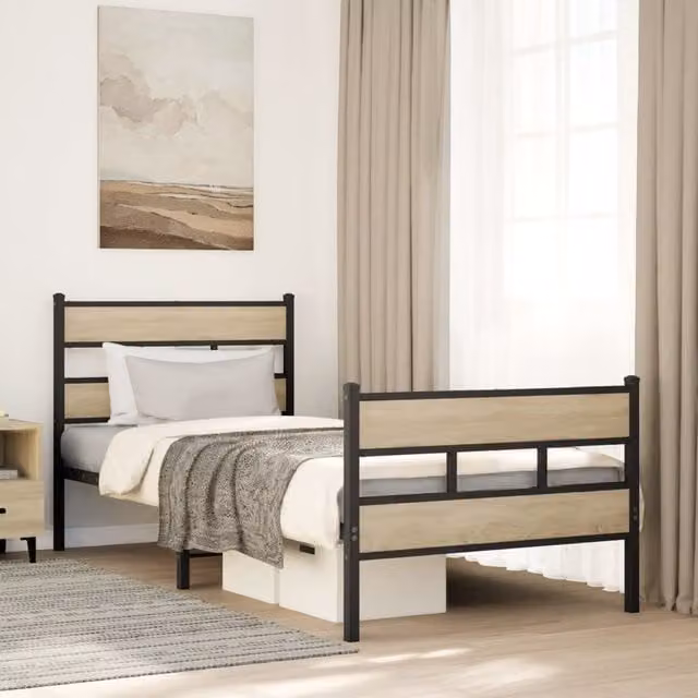 Berkfield Home Metal Bed Frame in Sonoma Oak Brown, W/D/H: 80 x 200 cm