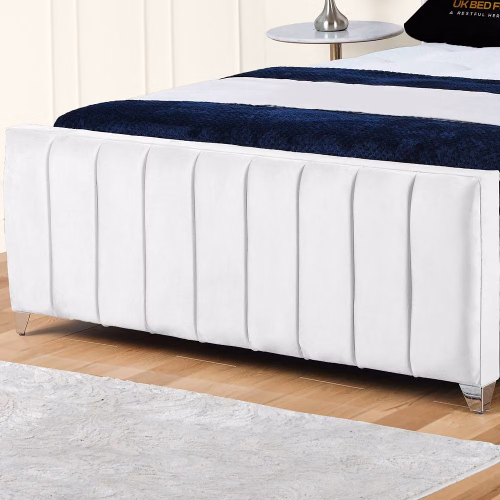 UK Bed Furniture Empire Winged Slatted Base Upholstered Bed in White, W/D/H: 140 x 200 cm – 3