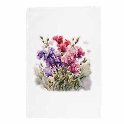 Purely Home Floral Sweet Peas Panama Cotton Kitchen Tea Towel, Multicolour, W: 67 cm, H: 45 cm