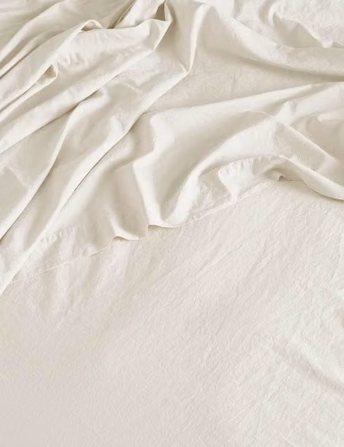 Bedfolk Washed Cotton 300 Thread Count Flat Sheet, White, W: 90 cm x L: 190 cm