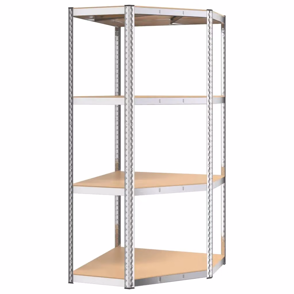 Berkfield Home 4-Layer Freestanding Corner Shelf in Silver Steel and Engineered Wood with Adjustable Shelves – 2