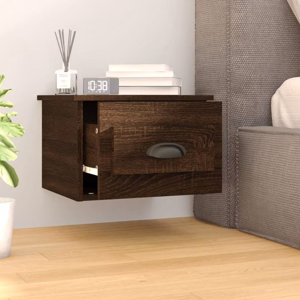 Berkfield Home Wall-mounted Bedside Cabinets, 2 Pack, Brown Oak, W: 41.5 cm, D: 36 cm, H: 28 cm – 2