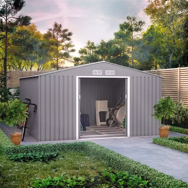 BillyOh Ranger Apex Metal Shed with Foundation Kit, Grey, W: 309 cm, D: 210 cm