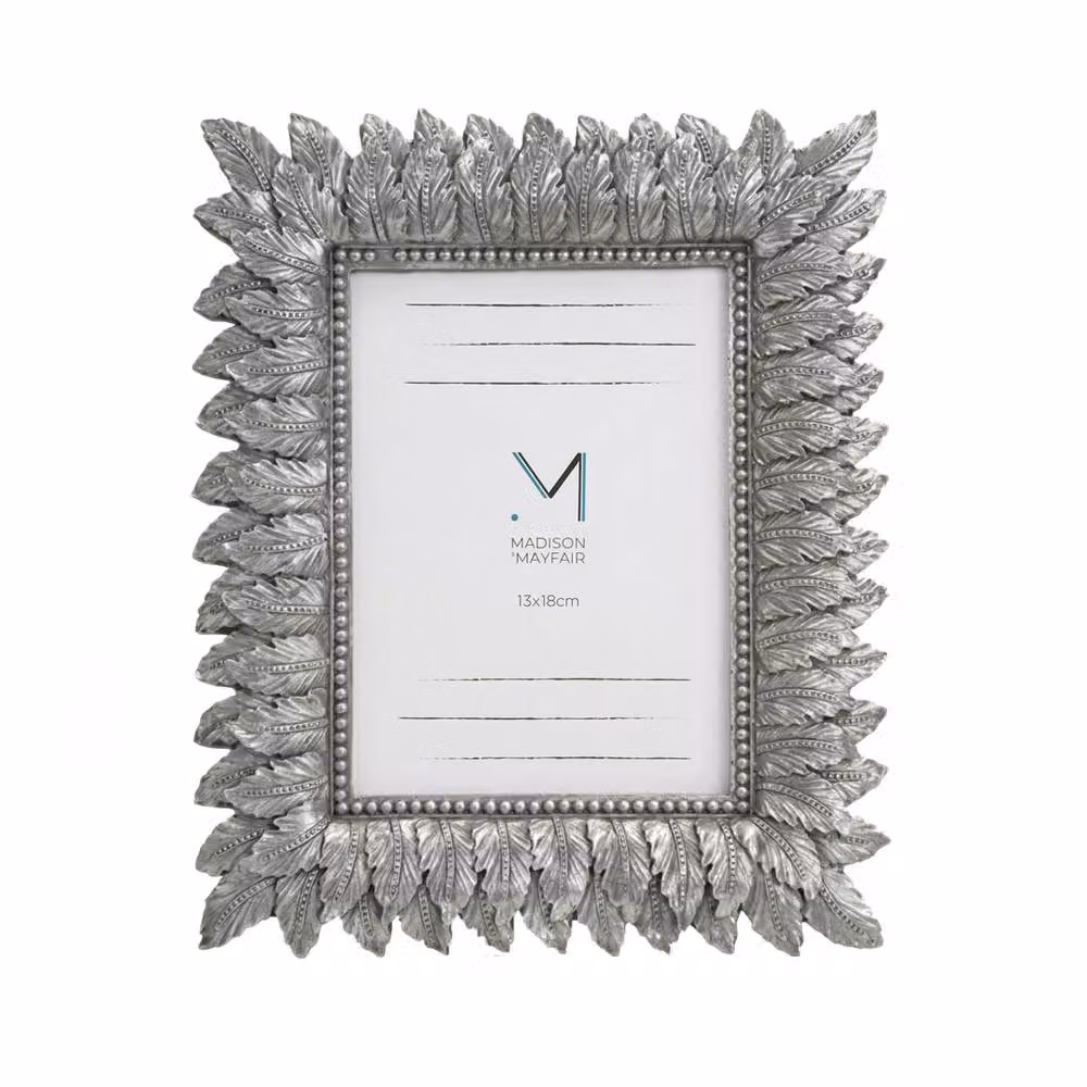 Madison & Mayfair Art Deco Style Silver Leaf Design Rectangular Metal Photo Frame, Silver, 5x7 inch – 2