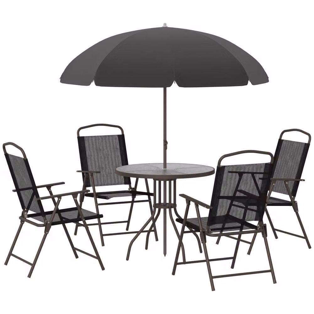 Wyld Haus Jattare 4 Seater Metal Mesh Garden Dining Set with Parasol, Table and Chairs in Black – 2