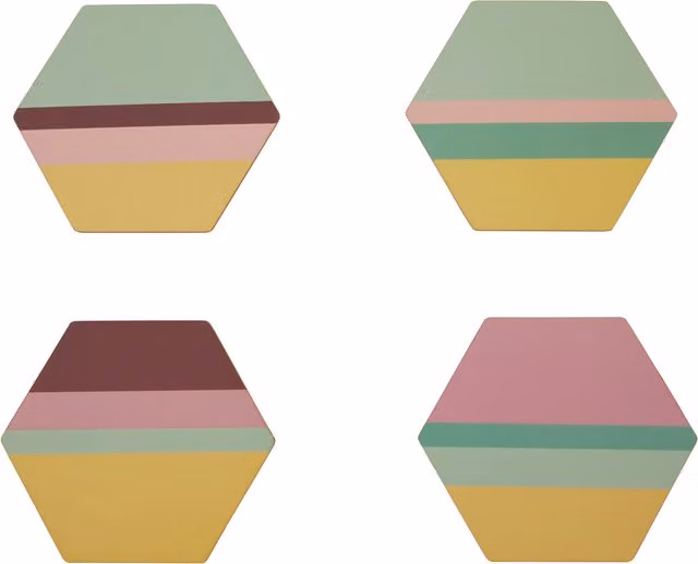 Orsina Set of 4 Miami Striped Gold Foil Hexagonal Cork Coasters in Multicolour – 1