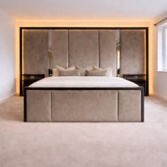 HOB Furniture Oakland King Size TV Bed in Silver Grey Luxury French Velvet with Under-bed Lighting, W: 228 cm, H: 180 x 200 cm – 1