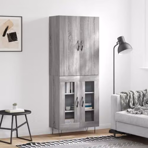 vidaXL Modern Grey Sonoma Highboard with Hinged Doors and Internal Shelves, W/D/H: 69.5 x 34 x 180 cm – 2