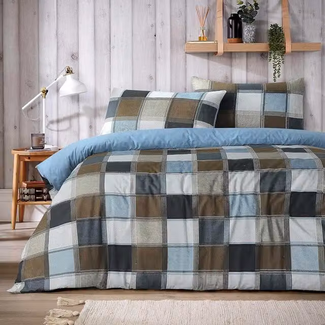 NewEdgeBlinds Glencoe Check Breathable Duvet Cover in Beige, Yellow and Multicolour, 140 x 200 cm