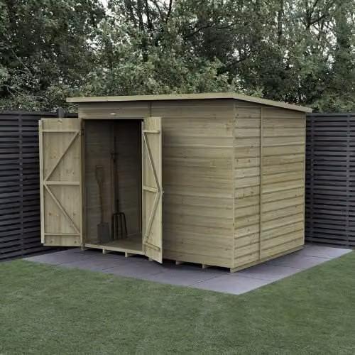 Forest Garden Shiplap Pent Shed with Double Doors in Green or Brown, W: 243.84 cm, D: 182.88 cm