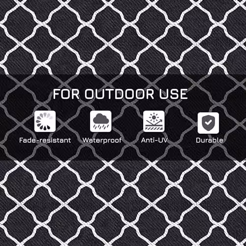 Outsunny Reversible Black Outdoor Garden Rug, W/D/H: 182 x 274 cm – 6