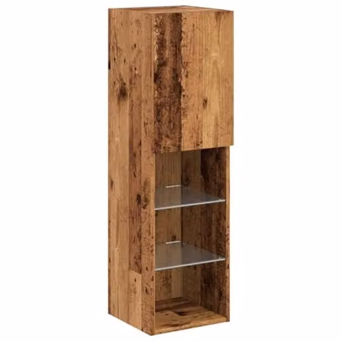 vidaXL Wall-Mounted TV Cabinet with Integrated LED Lights in Old Wood Brown, W/D/H: 30.5 x 30 x 102 cm – 1