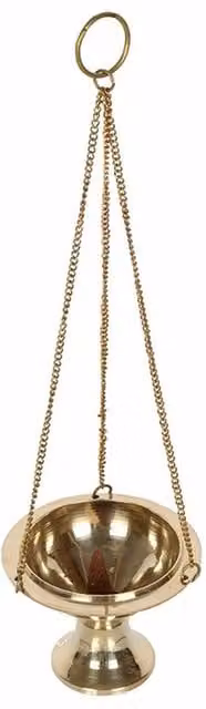 KDMK Triple Moon Brass Incense Censer with Hanging Chain, Gold