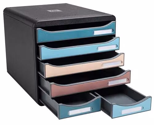 Exacompta BIG-BOX maxi Skandi Document Storage Box with 4 A4+ Drawers and 2 Small Utensil Drawers, Multicolour, W: 27.8 cm, D: 34.7 cm, H: 27.1 cm – 5