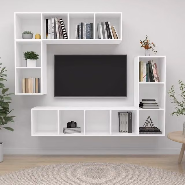 Berkfield Home 4 Piece White Matt MDF TV Cabinet Set with Open Shelves – 1