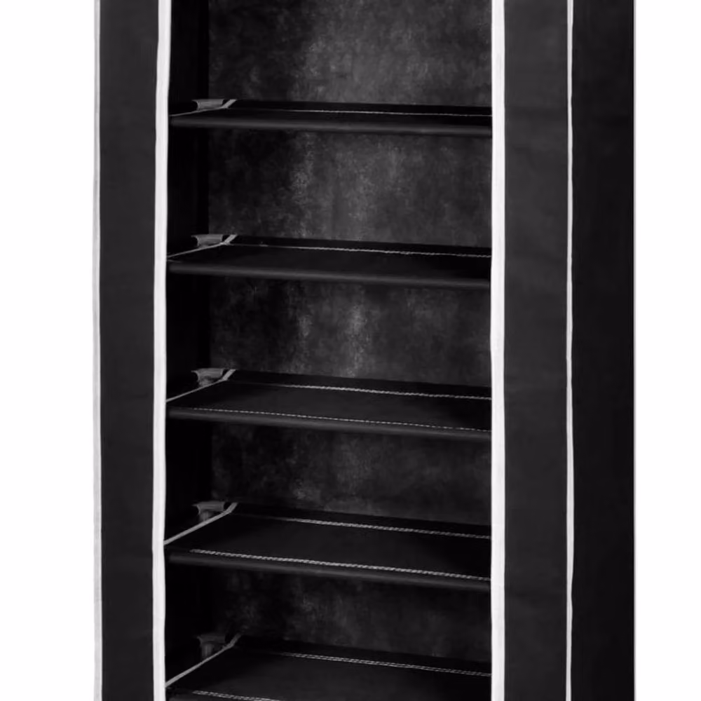 Berkfield Home Fabric Shoe Cabinet with Cover, Black, W/D/H: 162 x 57 x 29 cm – 3