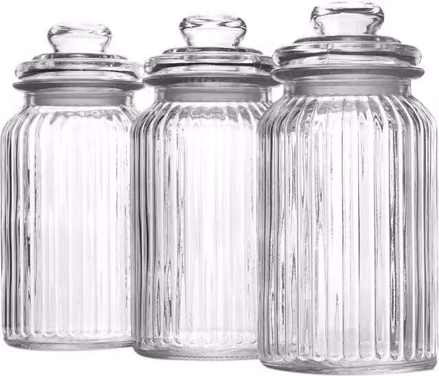 Maison & White Set of 3 Airtight and Leakproof Glass Jars, 1.3 l, Transparent