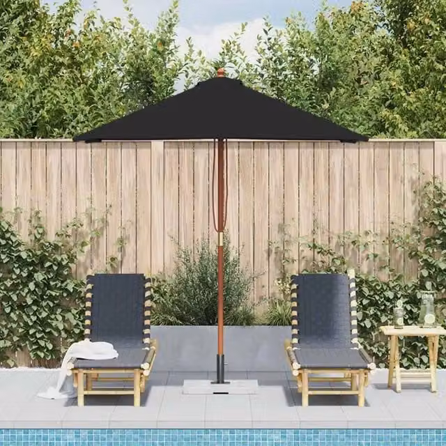 Berkfield Home Outdoor Parasol with Black Canopy and Bamboo Wood Pole, W: 150 cm, D: 200 cm, H: 235 cm – 1