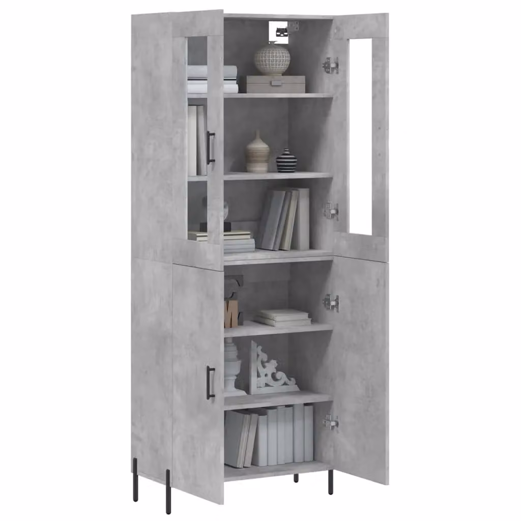 Berkfield Home Highboard in Concrete Grey with Glass Doors, W/D/H: 69.5 x 34 x 180 cm – 2
