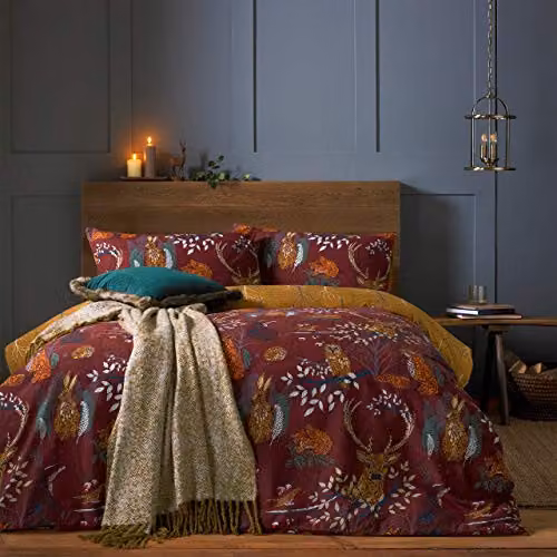 Make it a Home Forest Fauna Woodland Reversible Duvet Cover and Pillowcase Set, Rust, W: 140 cm, L: 200 cm