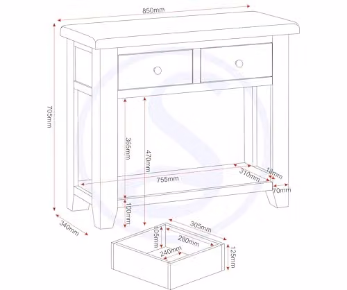 Seconique Windsor 2 Drawer Console Table in Ivory/Oak, W/D/H: 85 x 34 x 70 cm – 2