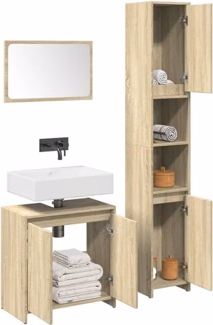 Berkfield Home 3 Piece Modern Bathroom Furniture Set in Sonoma Oak Brown