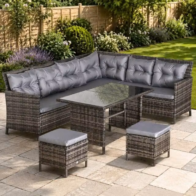 STILVORA 8-Seater Modern Sofa in Grey with Rattan and Metal Design – 1