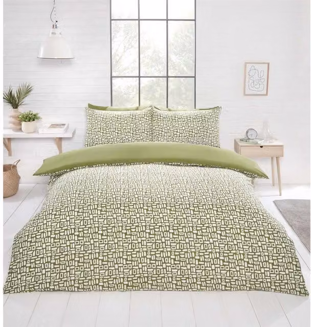Rapport Home Pebbles Geo Graphic Duvet Cover Set, Green and Blue, 140 x 200 cm