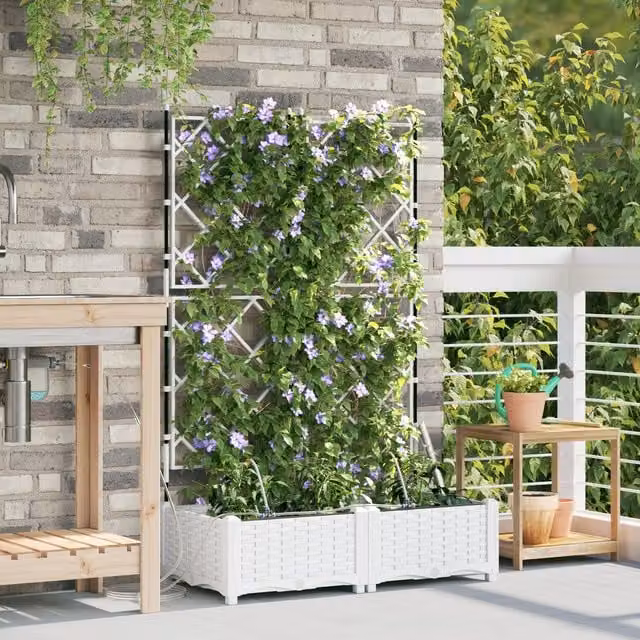 Berkfield Home Garden Planters with Water Irrigation System, 2 Pack, White