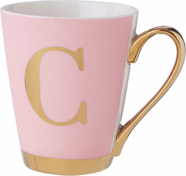 Orsina Pink and Gold Frosted Deco Monogram Bone China Mug