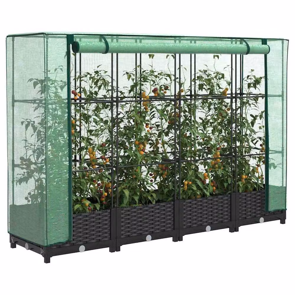 Berkfield Home Raised Bed with Greenhouse Cover in Black Rattan Look, W: 160 cm, D: 40 cm, H: 123 cm – 2