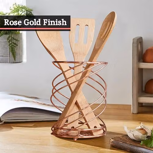 Premier Housewares Kuper Freestanding Metal Utensil Holder, Gold, Height: 13 cm, Width: 13 cm, Depth: 16 cm – 2