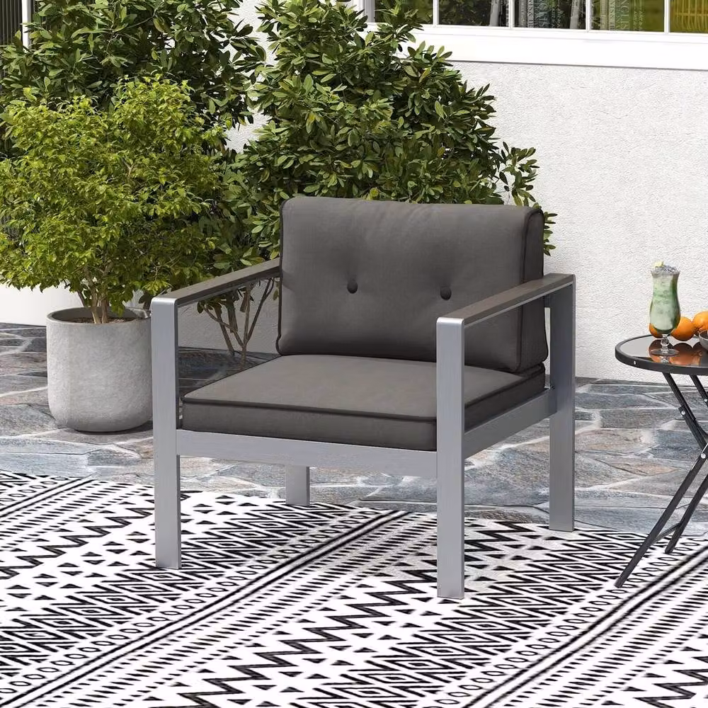 Havendro Modern Aluminium Garden Armchair with Grey Cushions – 3