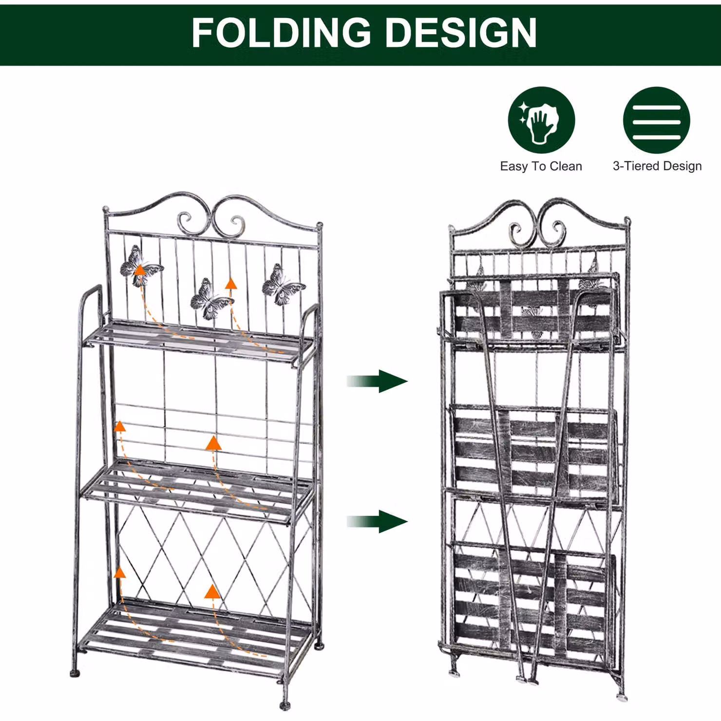 Outsunny 3 Tier Metal Folding Plant Stand for Garden, Terrace or Balcony, Silver Grey – 3