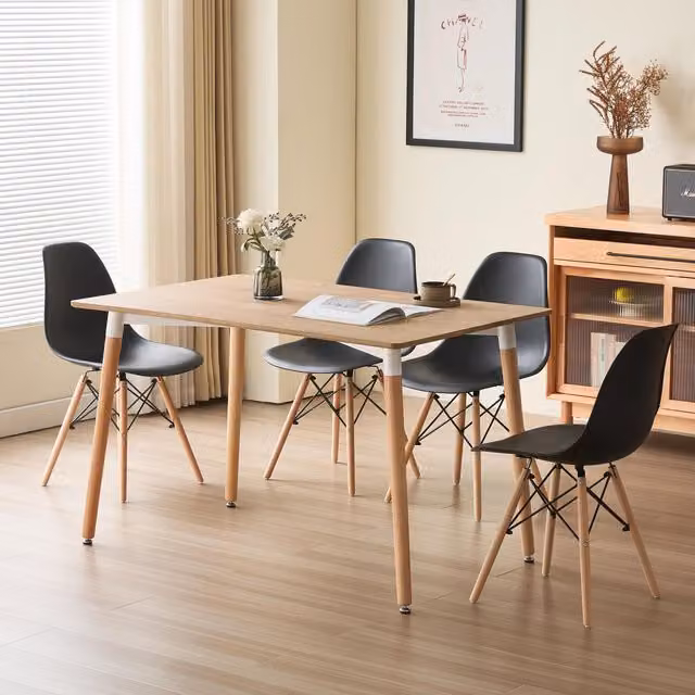 Comfy Living Modern Rectangular Wood Dining Set with 4 Chairs in Black, Grey or White, W/D/H: 120 x 75 x 75 cm