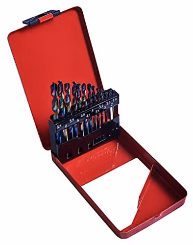 Amtech 13 Piece HSS Twist Drill Bit Set with Titanium Nitride Coating and Plastic Storage Case – 1