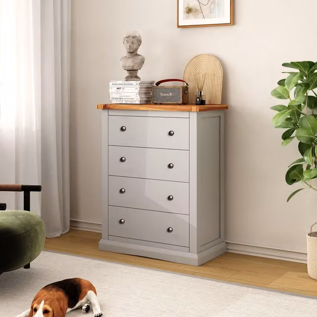 Cabinet Bits Loreo 4 Drawer Petite Chest of Drawers in Grey with Brass Knobs – 1