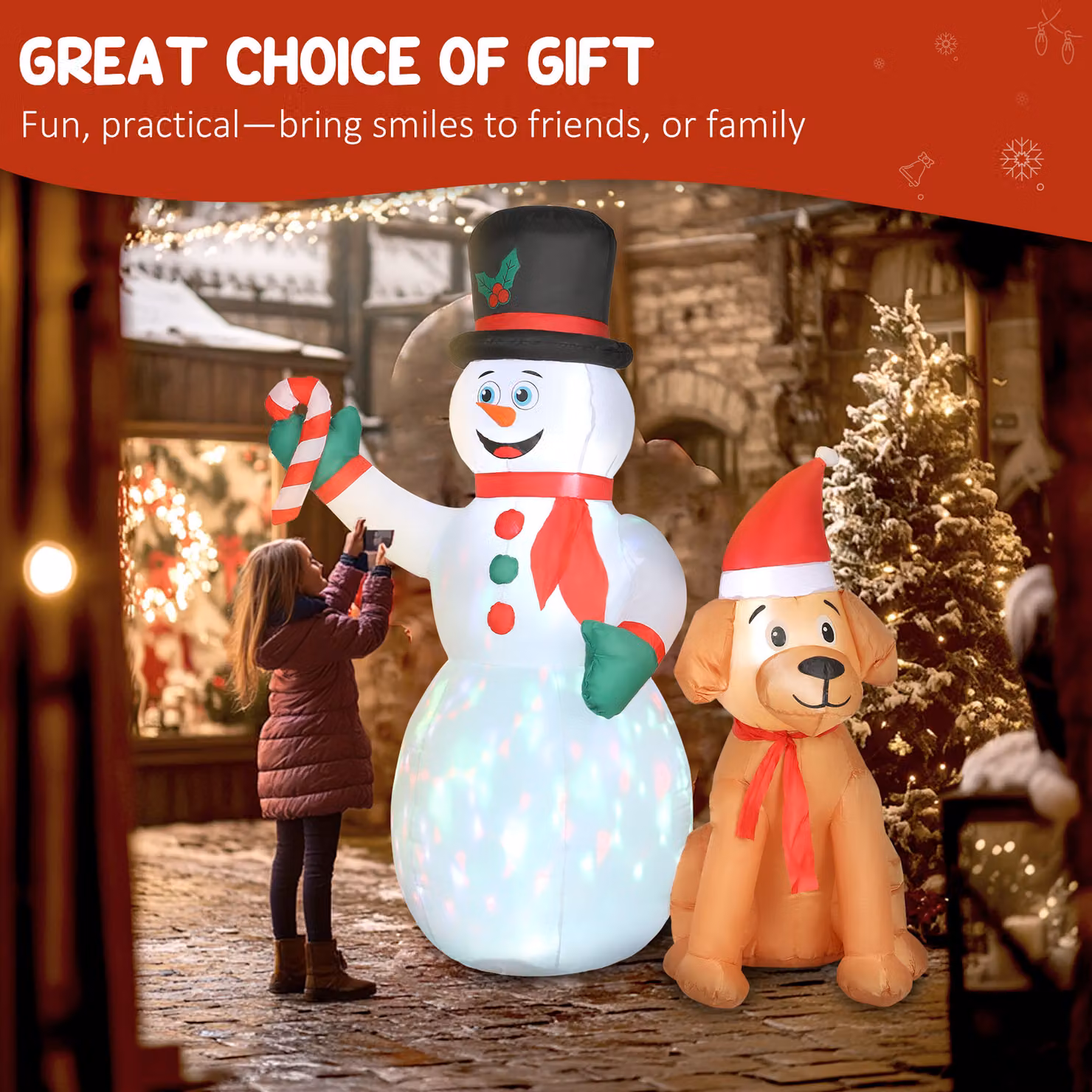 Outsunny 6ft Christmas Inflatable Snowman and Dog Decoration with Built-in LED and Flashing Lights for Indoor and Outdoor Use – 6